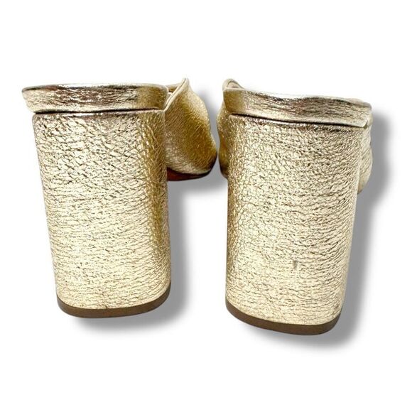 Loeffler Randall Women's Laurel Leather Flared Block Heel Gold Slide Sandals 6.5 - Picture 8 of 12